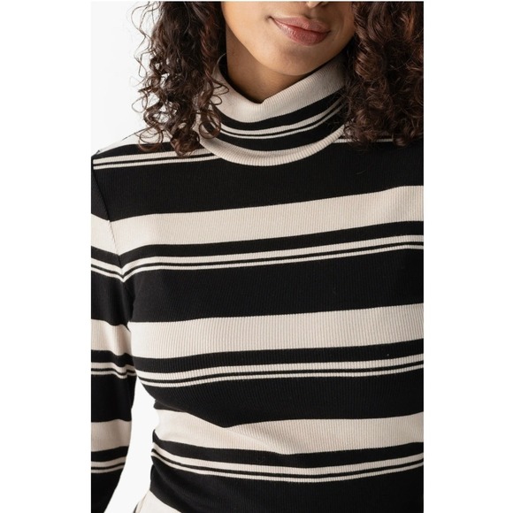 Sanctuary Sweaters - Sanctuary Essential Stripe Turtleneck Black Beige‎ Striped Ribbed Knit / Size M